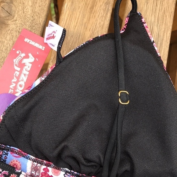 Colorful triangle style bikini top by Arizona Jean Co. removable pads Sz L - Picture 7 of 7
